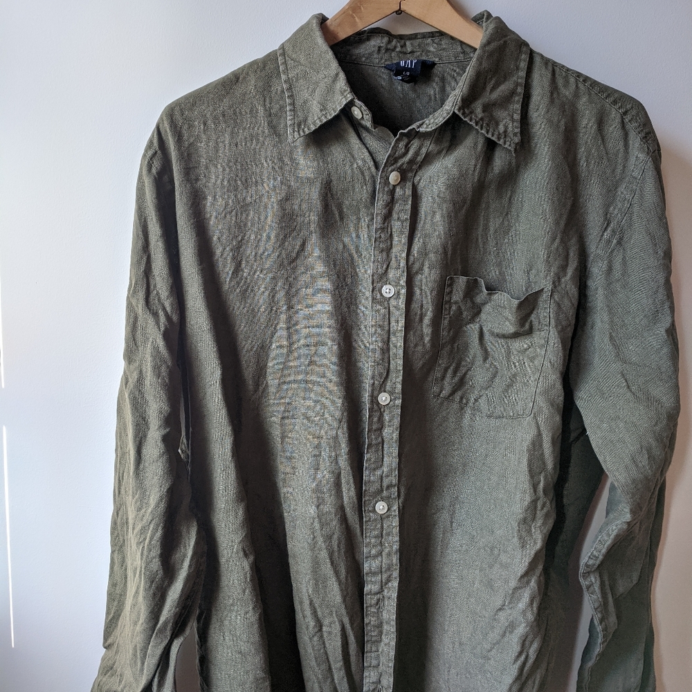 Gap 100% Linen Men's L Hunter Green Button-Down